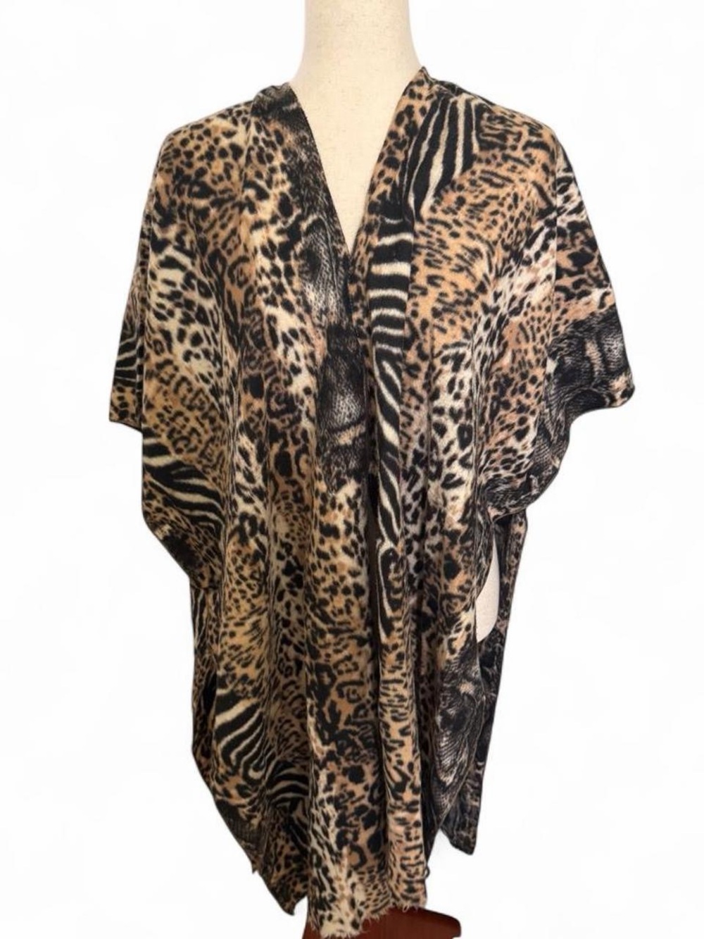 Leopard Zebra Kimono Cardigan Open Front Poncho Western Animal Print Y2K 2000s